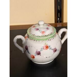 Antique, Hand-Painted Porcelain Sugar Bowl, Nippon era of Japanese